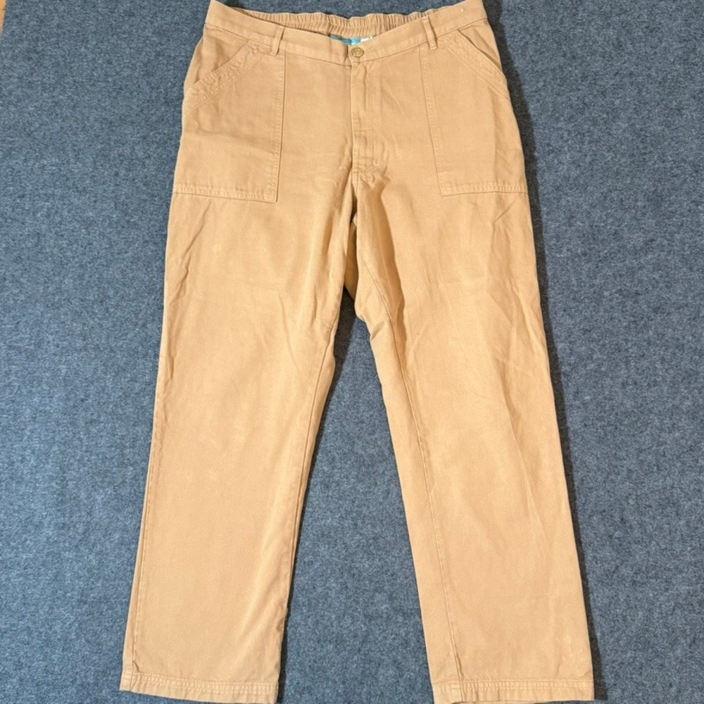 Big Bud Press Work Pants Tan Khaki 100% Cotton 1XL Long Made in LA Elastic Waist